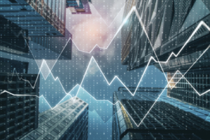 City background with forex chart